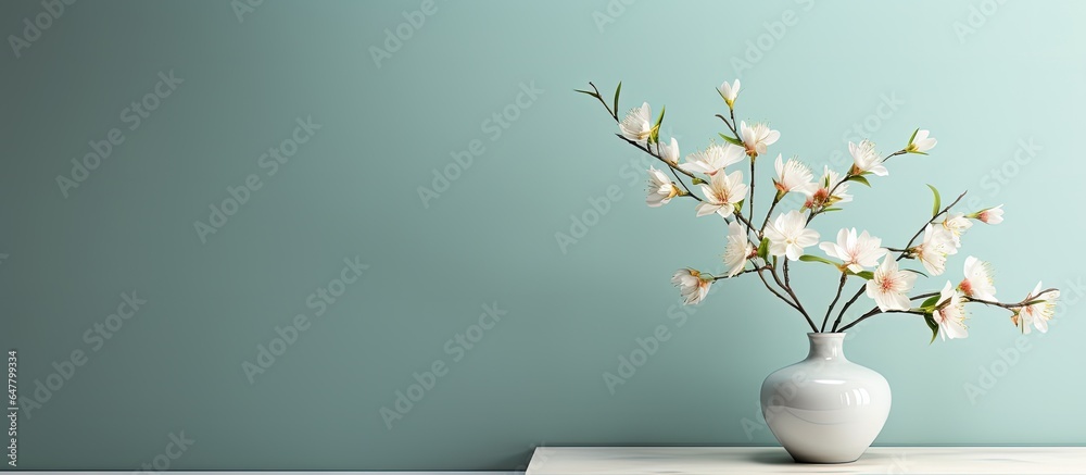 Minimalist interior design and floral concept Vertical composition with empty white area