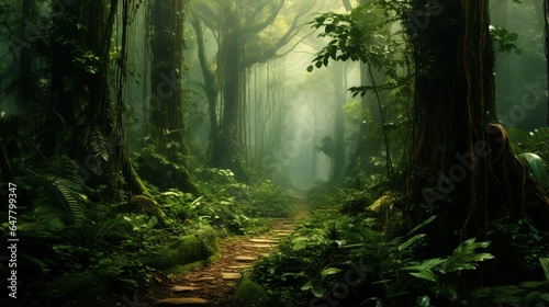 a pristine and untouched rainforest canopy, illustrating the biodiversity and ecological importance of these ecosystems