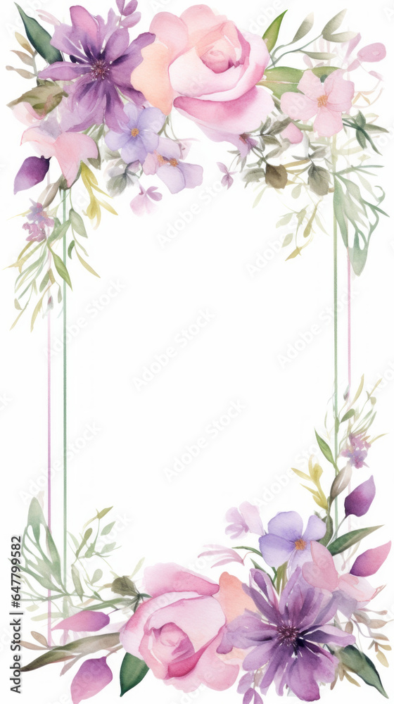 Naklejka premium Botanical Sonata: An Invitation to Craft Your Wedding Dreams on a Watercolor Symphony of Florals and Creativity