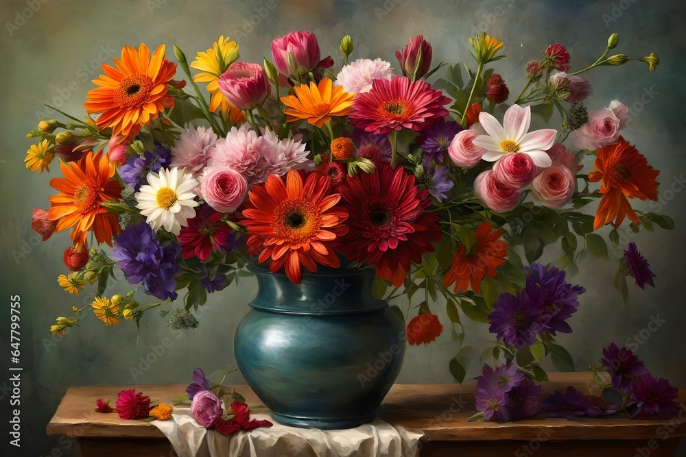 Vibrant Blossoms: Bouquet in a Beautiful Vase