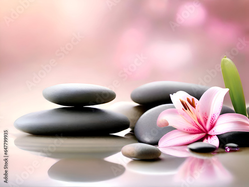 adornment of spa treatment with flowers and zen rocks. Generative AI 