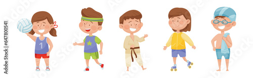 Happy Children Characters Playing Sport Game Vector Set