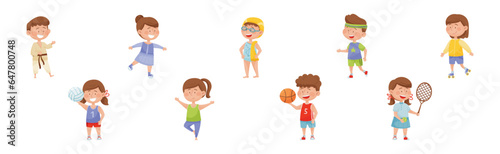 Happy Children Characters Playing Sport Game Vector Set