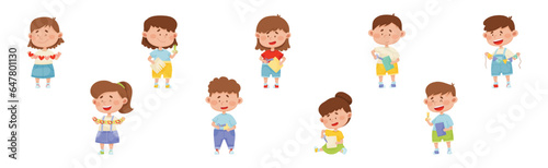 Happy Kid Characters Make Paper Applique Vector Set