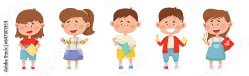 Happy Kid Characters Make Paper Applique Vector Set
