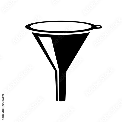 Plastic funnel vector silhouette icon. Black pictogram household plastic funnel for oil or water. Vector illustration flat design. Isolated on white background.