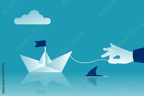 Sponsorship concept. A businessman keeps a small business afloat. Vector illustration flat design.