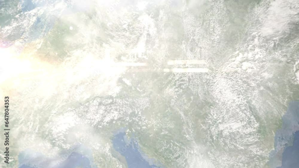 Earth zoom in from space and focus on Znojmo, Czech Republic. 3D Animation. Background for travel intro.