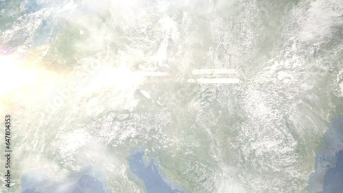 Earth zoom in from space and focus on Znojmo, Czech Republic. 3D Animation. Background for travel intro.