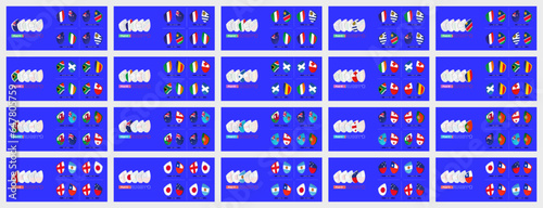 International rugby competition 2023, an icon of all pool matches. Rugby matches icon sorted by pools and teams.