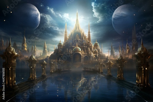 Religious depiction of a heavenly city on earth. Generative AI