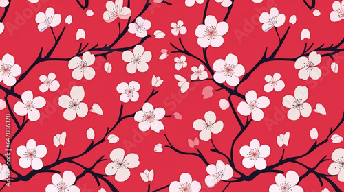 nature textured cherry blossom flowers seamless patter, vivid color background, flat minimalist vector illustrations