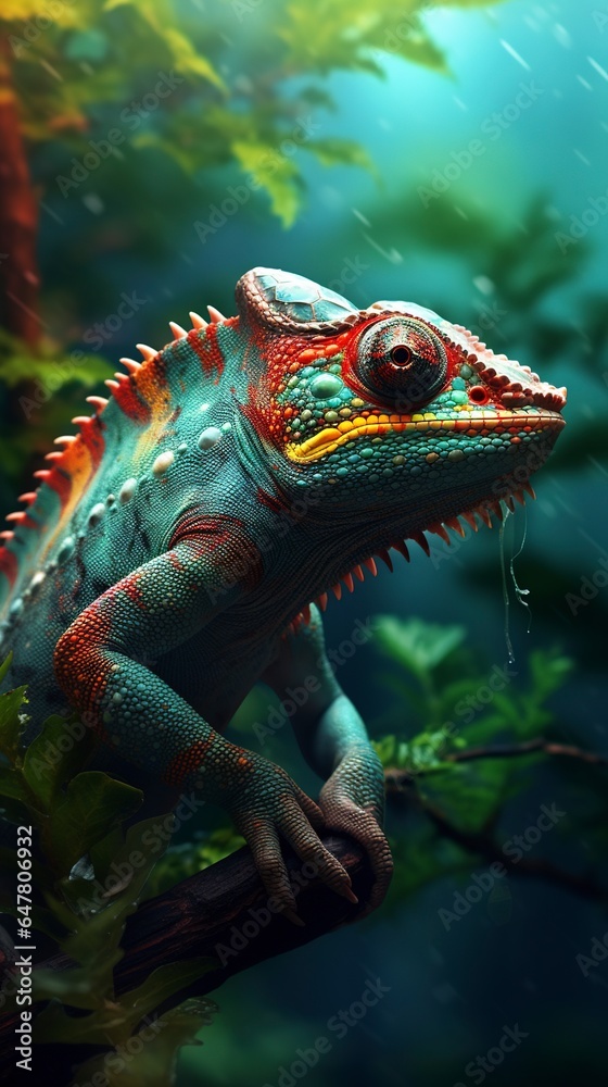 chameleon background and copy space, generative ai