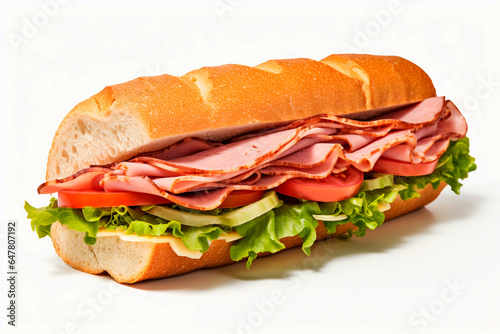 Submarine ham sandwich on a white background