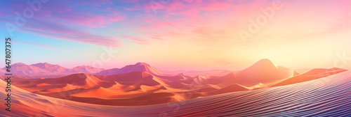 abstract desert landscape with shifting sands and dynamic, colorful patterns in the sky, evoking a sense of enchantment in a barren landscape.