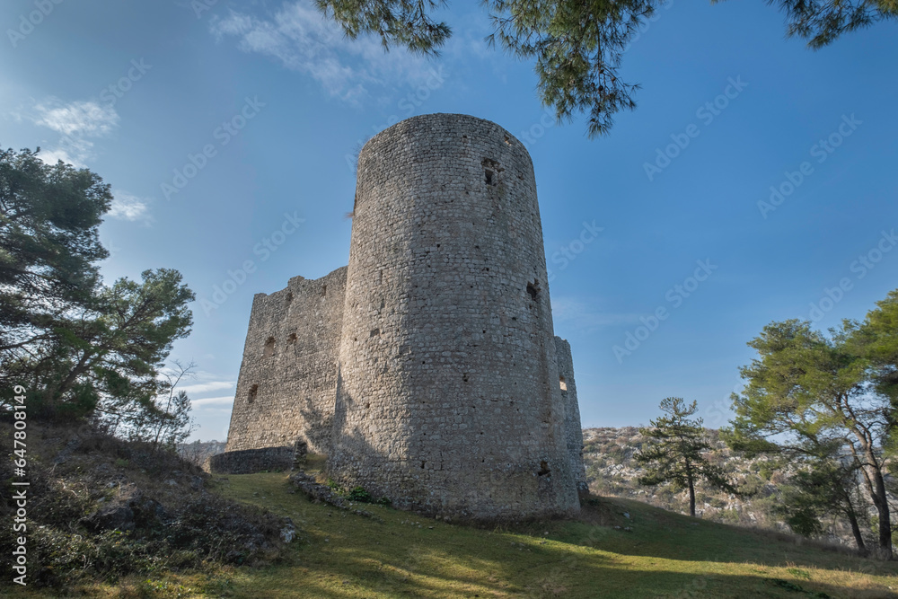 Klicevica castle near Benkovac, well preserved medieval fortress, Dalmatia, Croatia