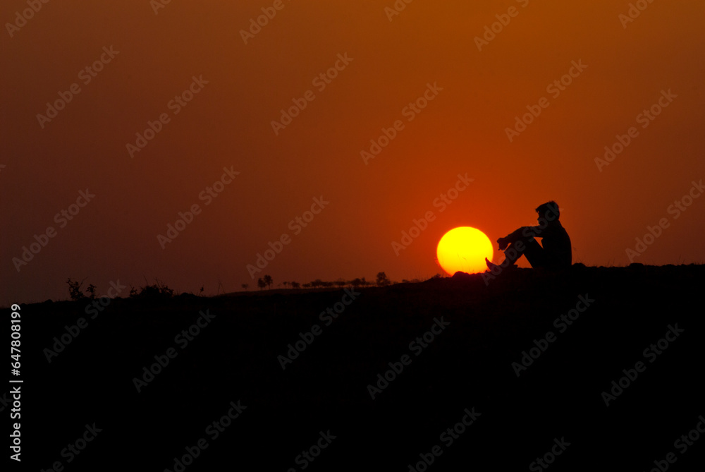 Sunset on a mountain, India.