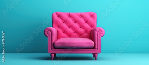 Minimalist illustration of an isolated pink armchair icon on a turquoise blue background