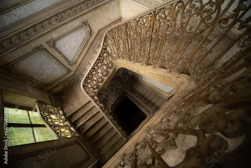Staircase in an abandoned chateau in France