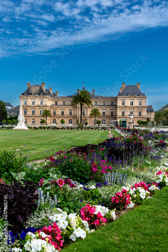 Paris, France - August 10, 2023: Luxembourg Palace and flowering park, Seat of the French Senate photo