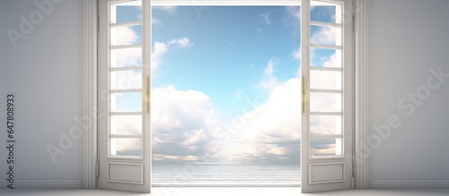 illustration of white background with open double door to the sky