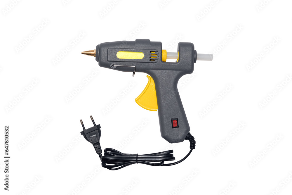 Hot glue gun with wire isolated on white background. Electric hot glue gun isolated on transparent for hand made and repair. PNG. Hot glue gun with wire isolated on white background. Electric hot glue gun isolated on transparent for hand made and repair. PNG.