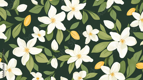 nature textured jasmine flowers seamless patter, vivid color background, flat minimalist vector illustrations 