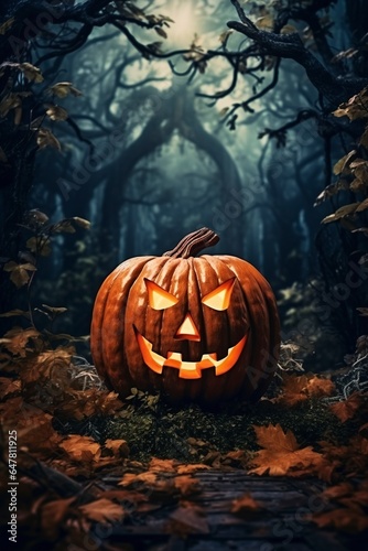 halloween pumpkin on a tree  generative ai