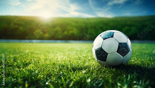 soccer ball on green grass © PNG River Gfx