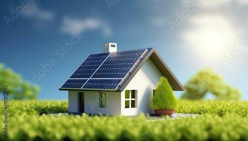Solar panels on the roof of house 3d model concept