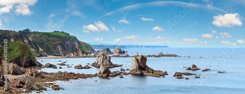 Atlantic Ocean coastline landscape, view from Silencio beach in Cudillero, Asturias, Spain. Five shots stitch high-resolution  image. photo