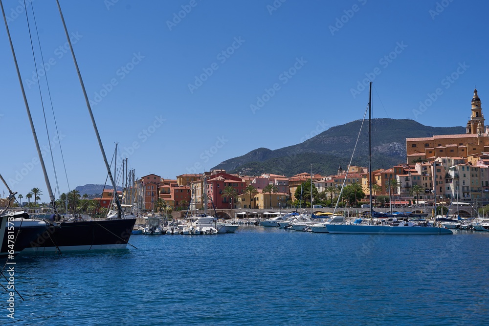  Menton, France - August 8, 2023 - the colorful pretty town in the south of France on a beautiful summer day