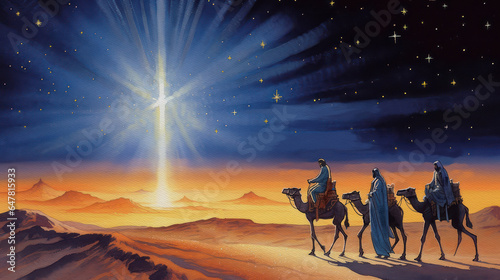 Obraz na płótnie Nativity scene, Three Wise Men, watercolor, generative ai