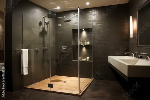 Contemporary bathroom with a shower box. Generative AI