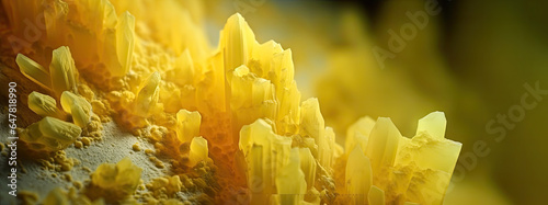yellow crystal in a space rock, precious stone, scientific research on minerals, sulfur under microscope, cinematic wallpaper, AI