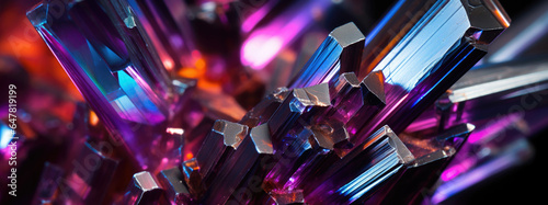 magnified view of crystalline structures under a microscope, rainbow color, vivid color, blur purple pink, lot of reflection, cinematic shoot, colorful gem mystery, panoramic wallpaper, AI