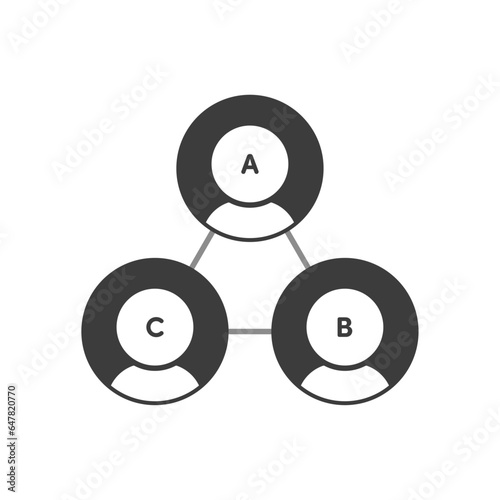 ABCの文字と線で繋がっている3人のアイコン - 相関図･人間関係･三角関係のイメージ素材
