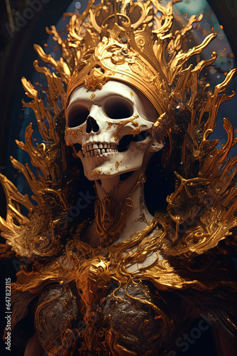 A demonic skull queen with a gold crown. Generative AI
