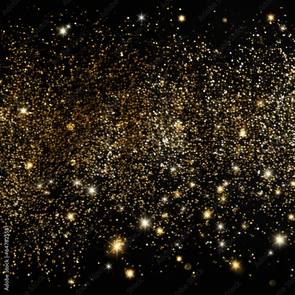 Golden glitter sparkle effects on black background