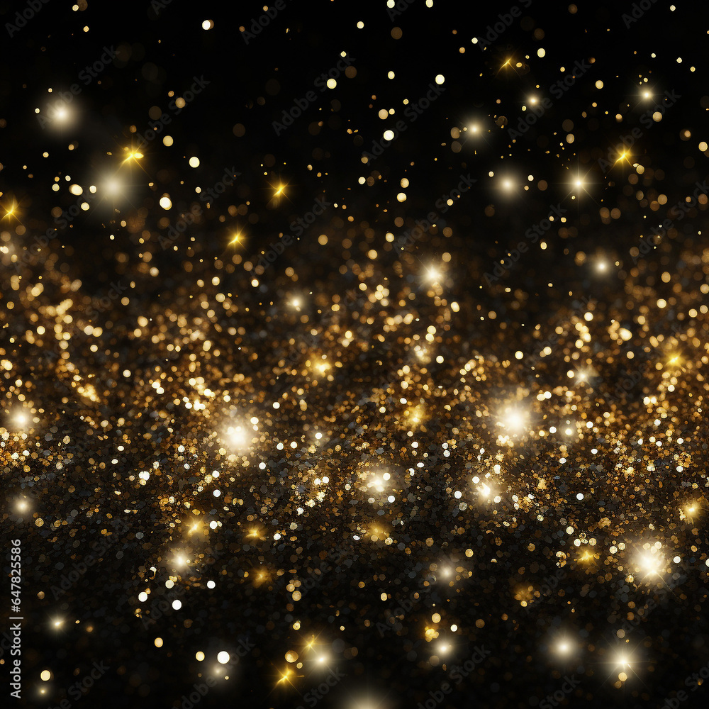 Golden glitter sparkle effects on black background