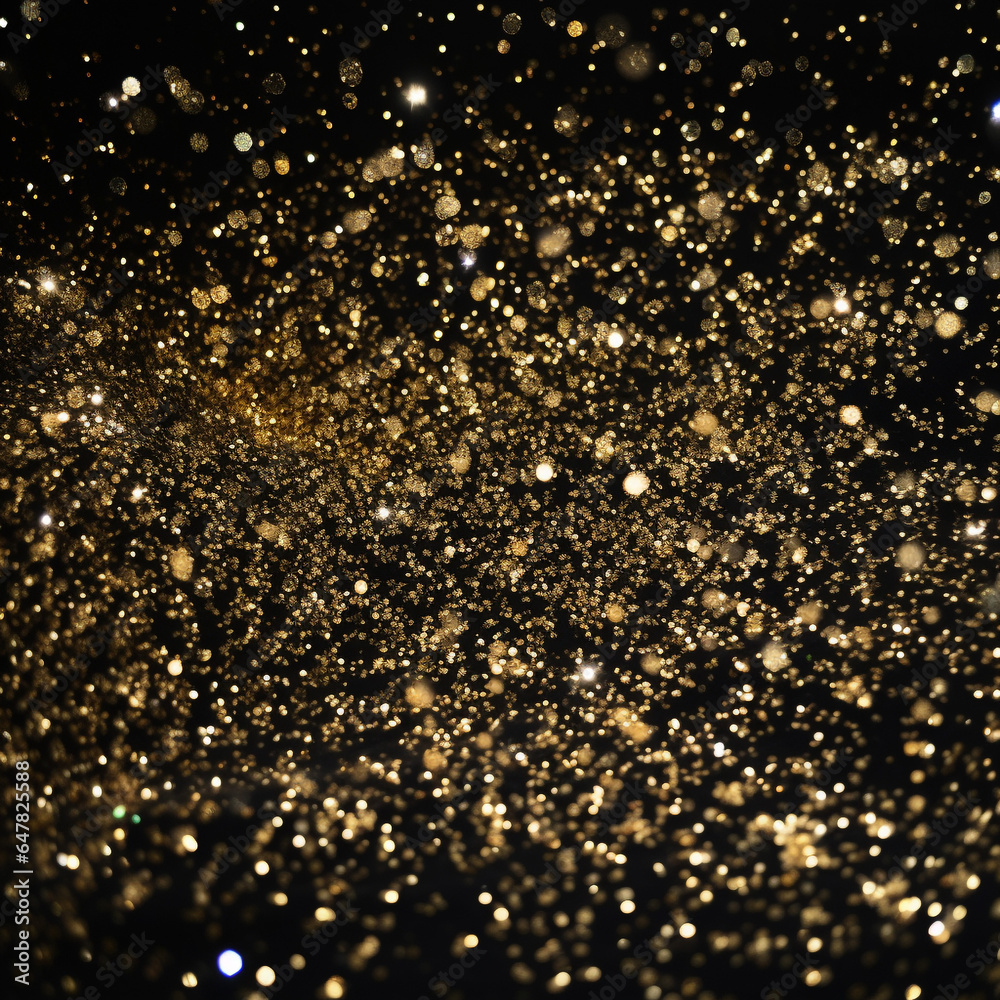 Golden glitter sparkle effects on black background