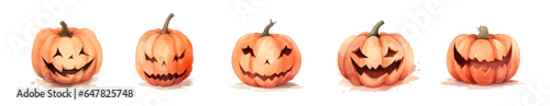 Set pumpkin on white background. Orange pumpkin with smile for your design for the holiday Halloween.