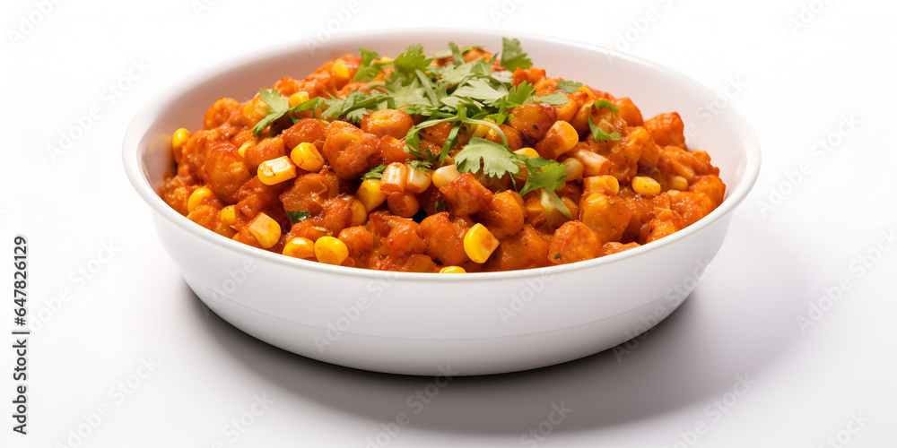 Homemade Mexican corn esquites salad in a white bowl on white background, Mexican traditional street food Homemade Mexican corn esquites salad in a white bowl on white background, Mexican traditional street food