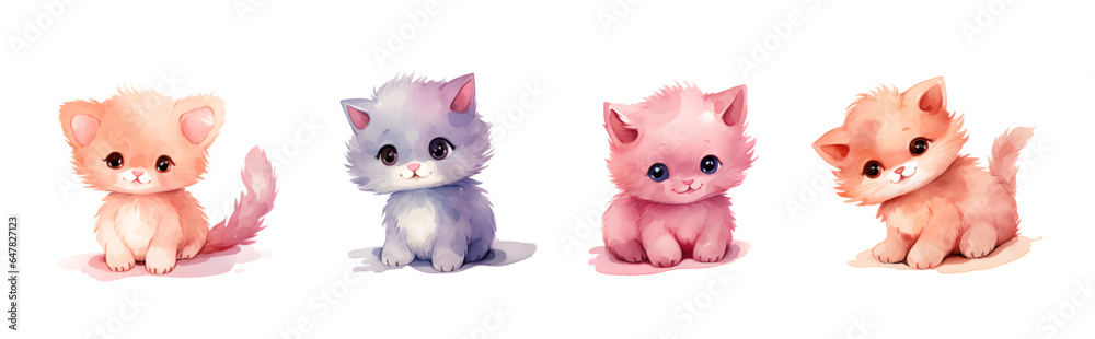 Draw vector illustration character design banner cute cat Watercolor style Draw vector illustration character design banner cute cat Watercolor style