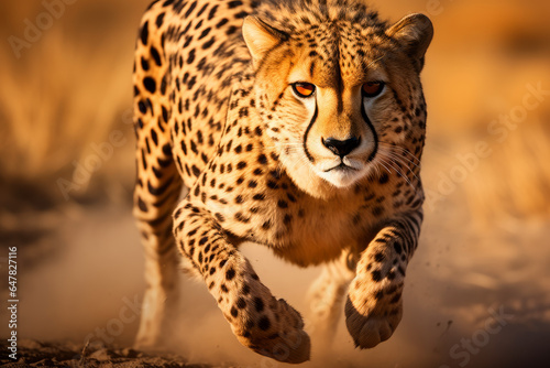 Running cheetah with motion blur background