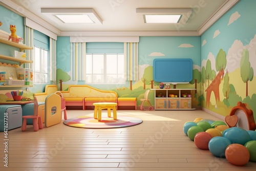 Interior of a nursery room in a preschool childcare center. Generative AI