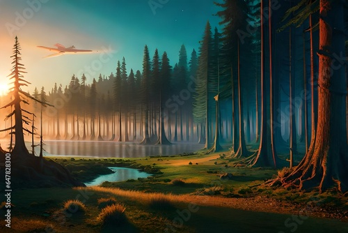 sunset in the forest
