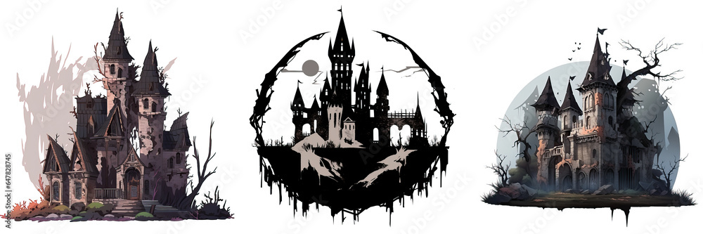 Spooky Castle Halloween Logo 2D Spooky Castle Halloween Logo 2D