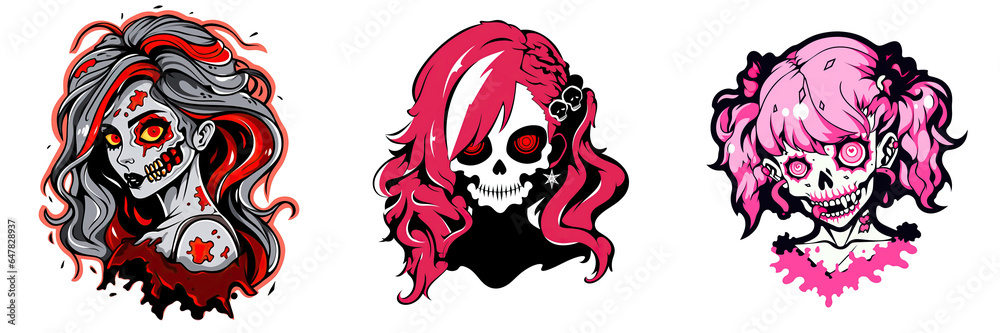 Zombie Girl Halloween Logo 2D Zombie Girl Halloween Logo 2D