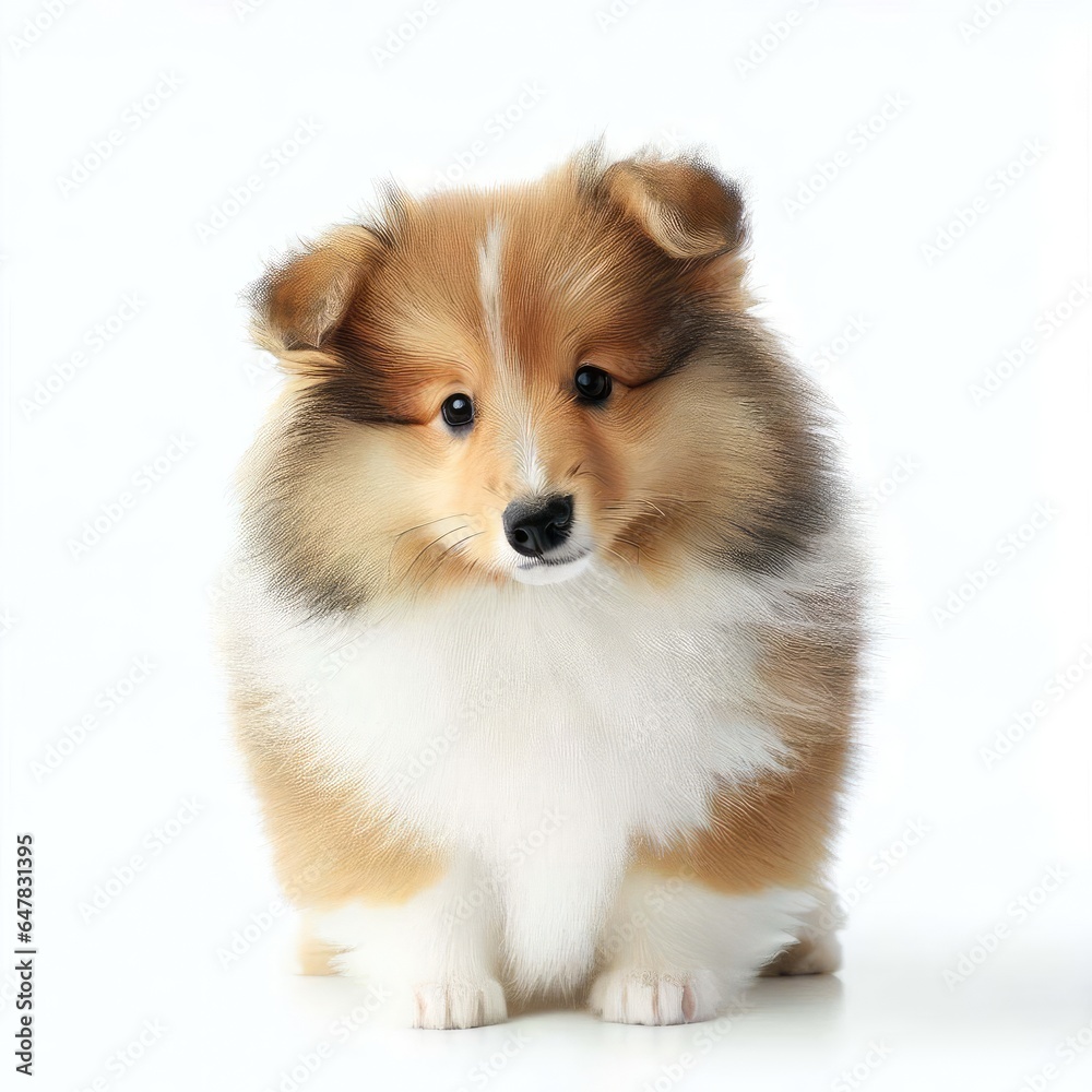 Obraz premium Baby Shetland Sheepdog's Whimsical Beauty, Generative AI